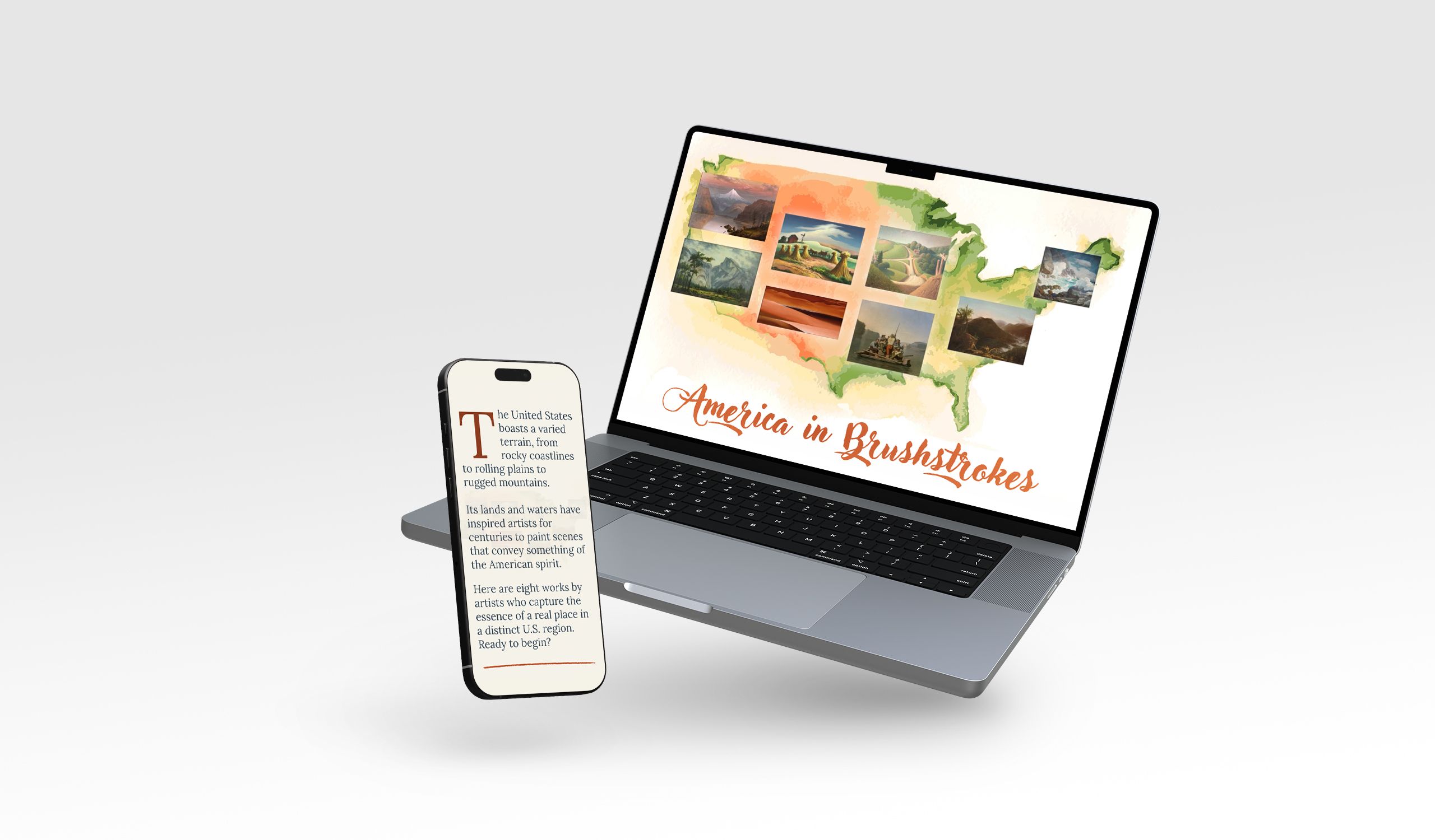 macbook and iphone mock up of America in Brushstrokes website