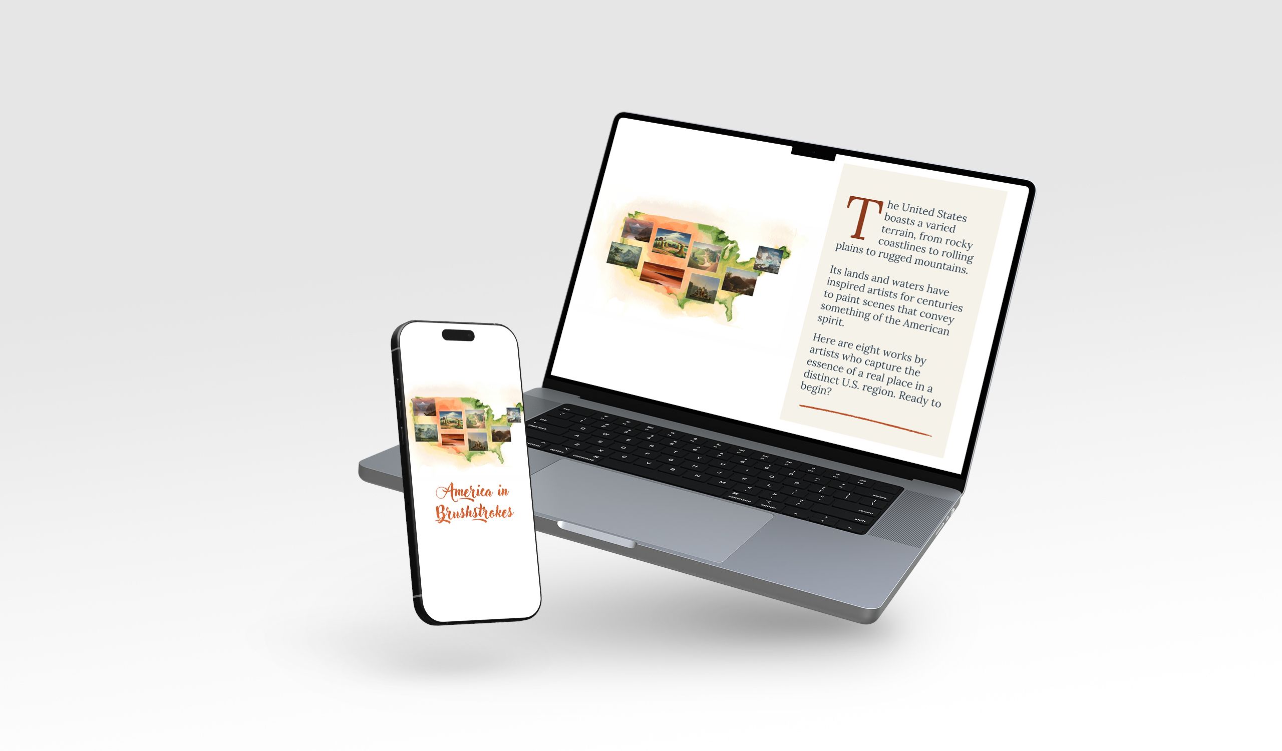 macbook and iphone mock up of America in Brushstrokes website