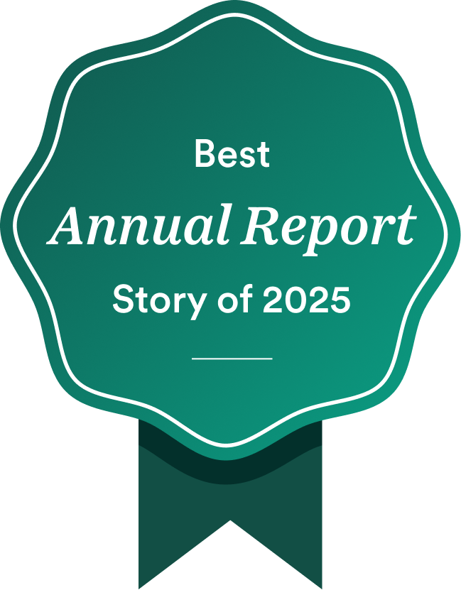 Best Annual Report Story of 2025 prize ribbon