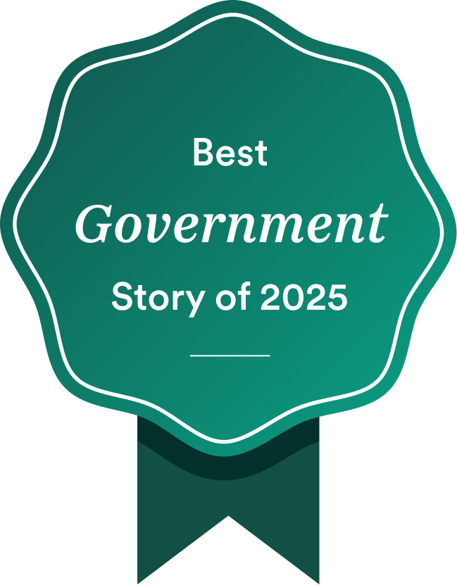 Best Government Story of 2025 prize ribbon