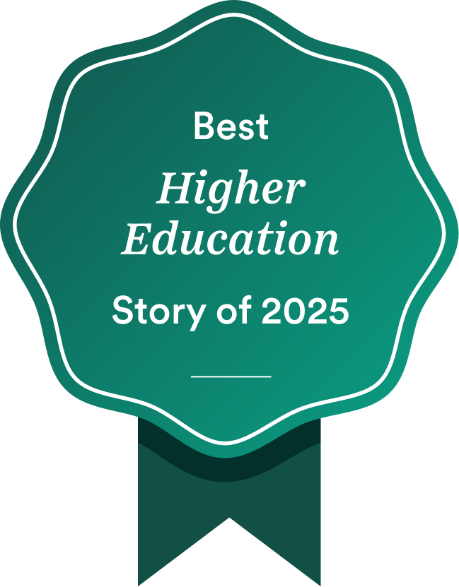 Best Higher Education Story of 2025 prize ribbon