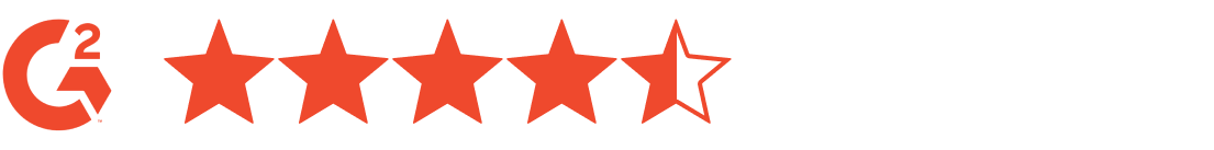 4.7 orange stars lined up in a row with the text G2 rated 4.7/5