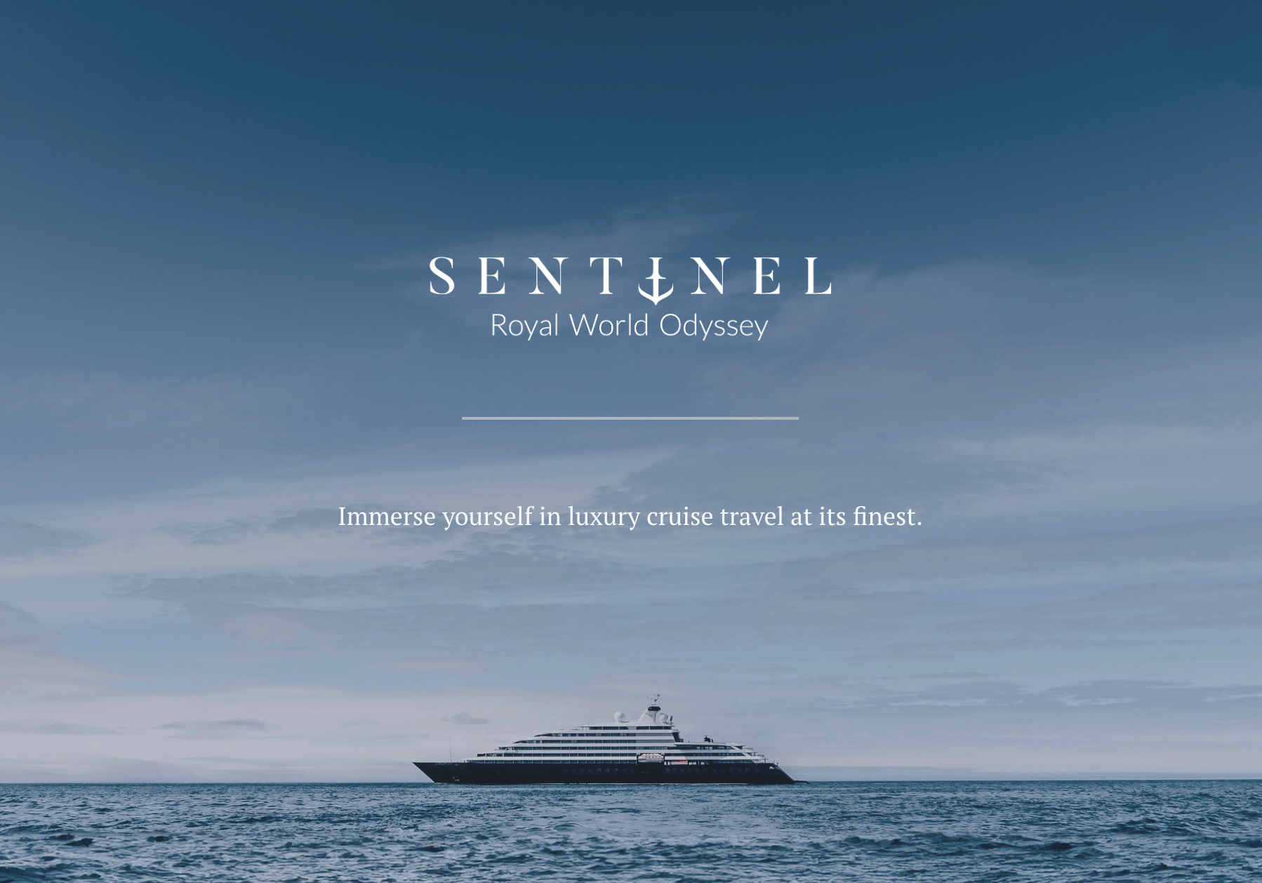 A cruise yacht on the horizon in open sea.