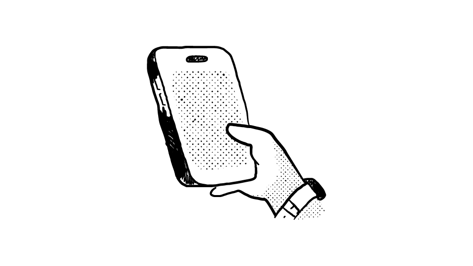 Illustration of a hand scrolling on a smartphone.